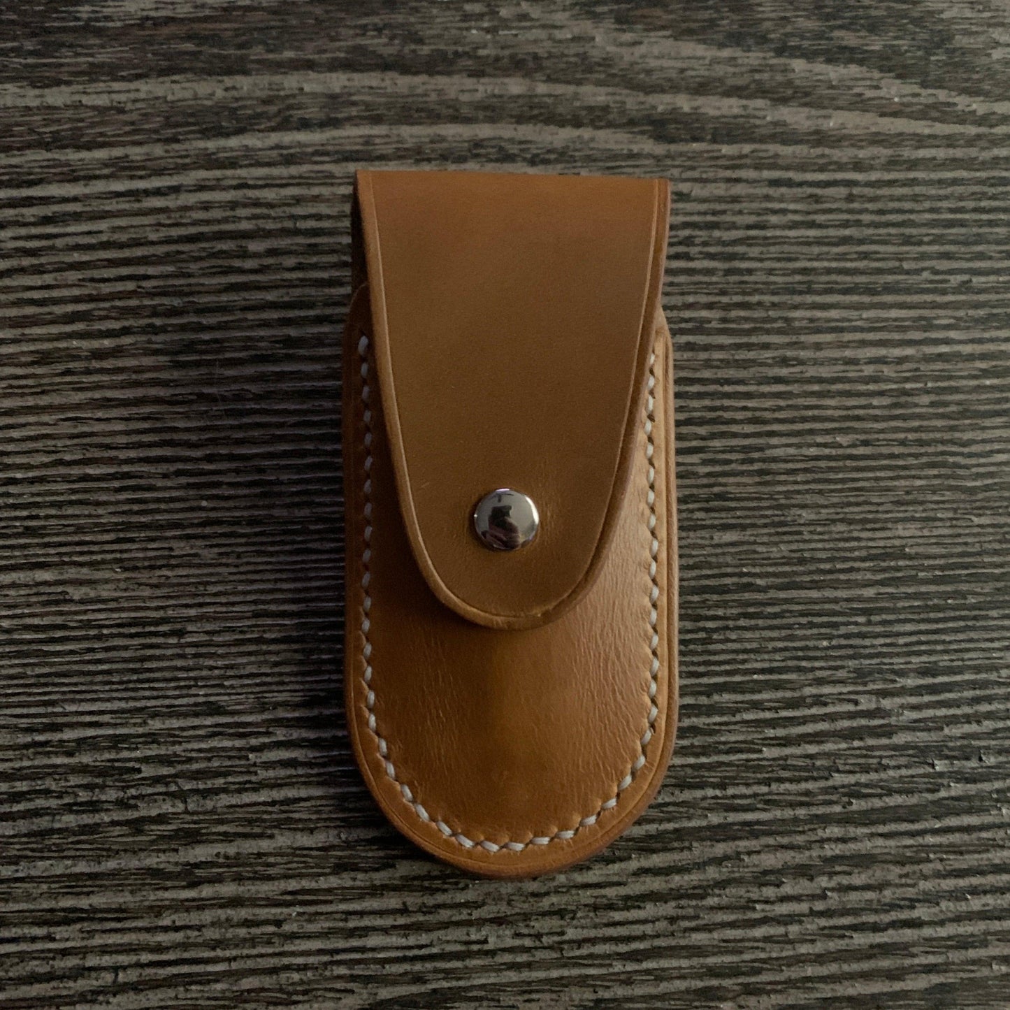 Handmade Leather Pocket Knife Holster, 3” pocket knife pouch with Belt Loop Snap Closure - Oxford Xcel Chrome Tan Leather - Stonestreet Leather