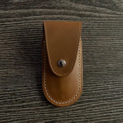 Handmade Leather Pocket Knife Holster, 3” pocket knife pouch with Belt Loop Snap Closure - Oxford Xcel Chrome Tan Leather - Stonestreet Leather