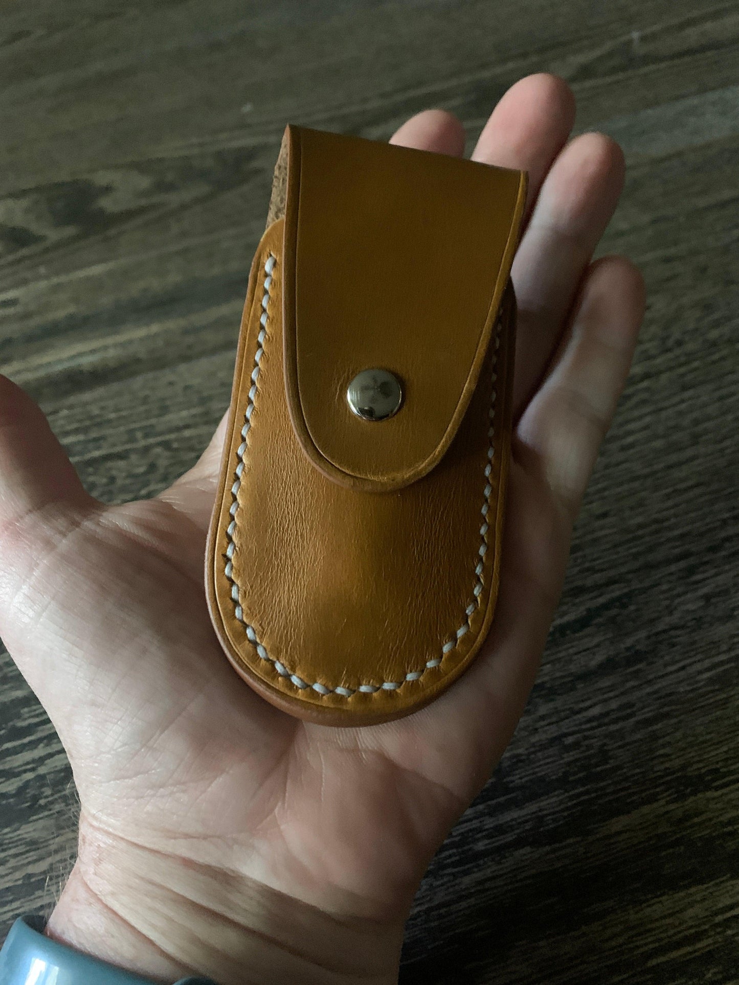 Handmade Leather Pocket Knife Holster, 3” pocket knife pouch with Belt Loop Snap Closure - Oxford Xcel Chrome Tan Leather - Stonestreet Leather