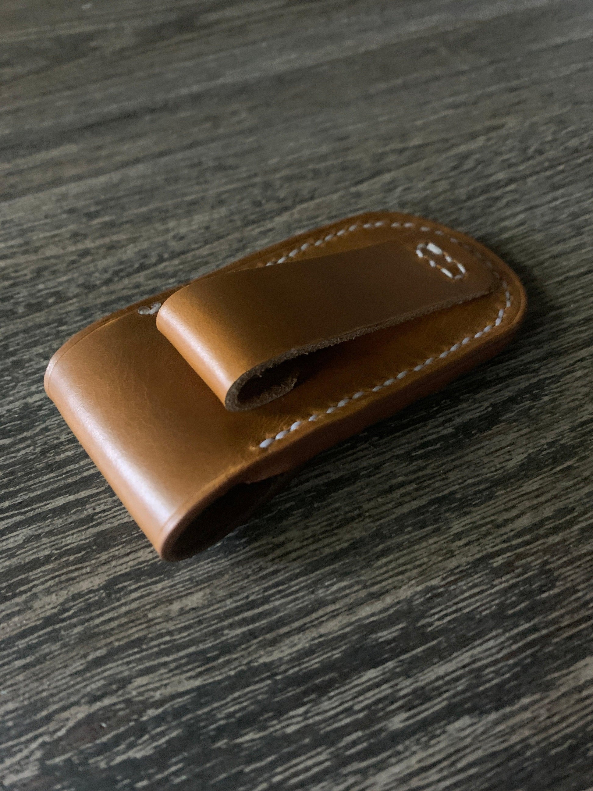 Handmade Leather Pocket Knife Holster, 3” pocket knife pouch with Belt Loop Snap Closure - Oxford Xcel Chrome Tan Leather - Stonestreet Leather