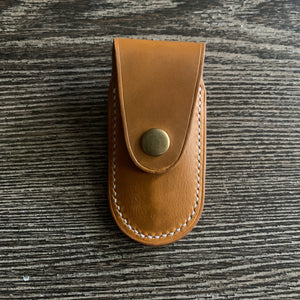 Handmade Leather Pocket Knife Holster, 3” pocket knife pouch with Belt Loop Snap Closure- Oxford Xcel Chrome Tan Leather