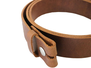 Light Brown Matte Peanut West Tan Buffalo Leather Belt Blank With Snaps & Keeper, 48" - 60" Length, Choice Of Snaps - Stonestreet Leather