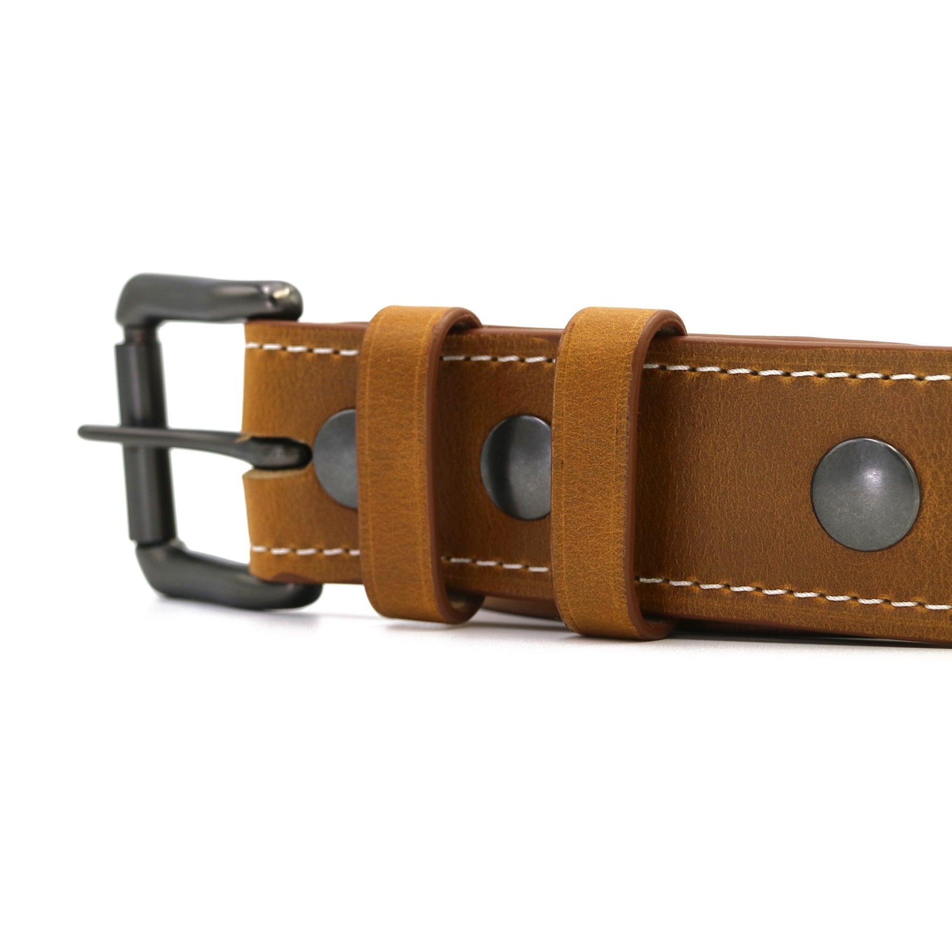 Light Brown Men's Dress Belt - Oxford Xcel Leather SUNFLOWER with White Thread 35" / Brass Light Brown Men's Dress Belt - Oxford Xcel Leather SUNFLOWER with White Thread 35" / Brass