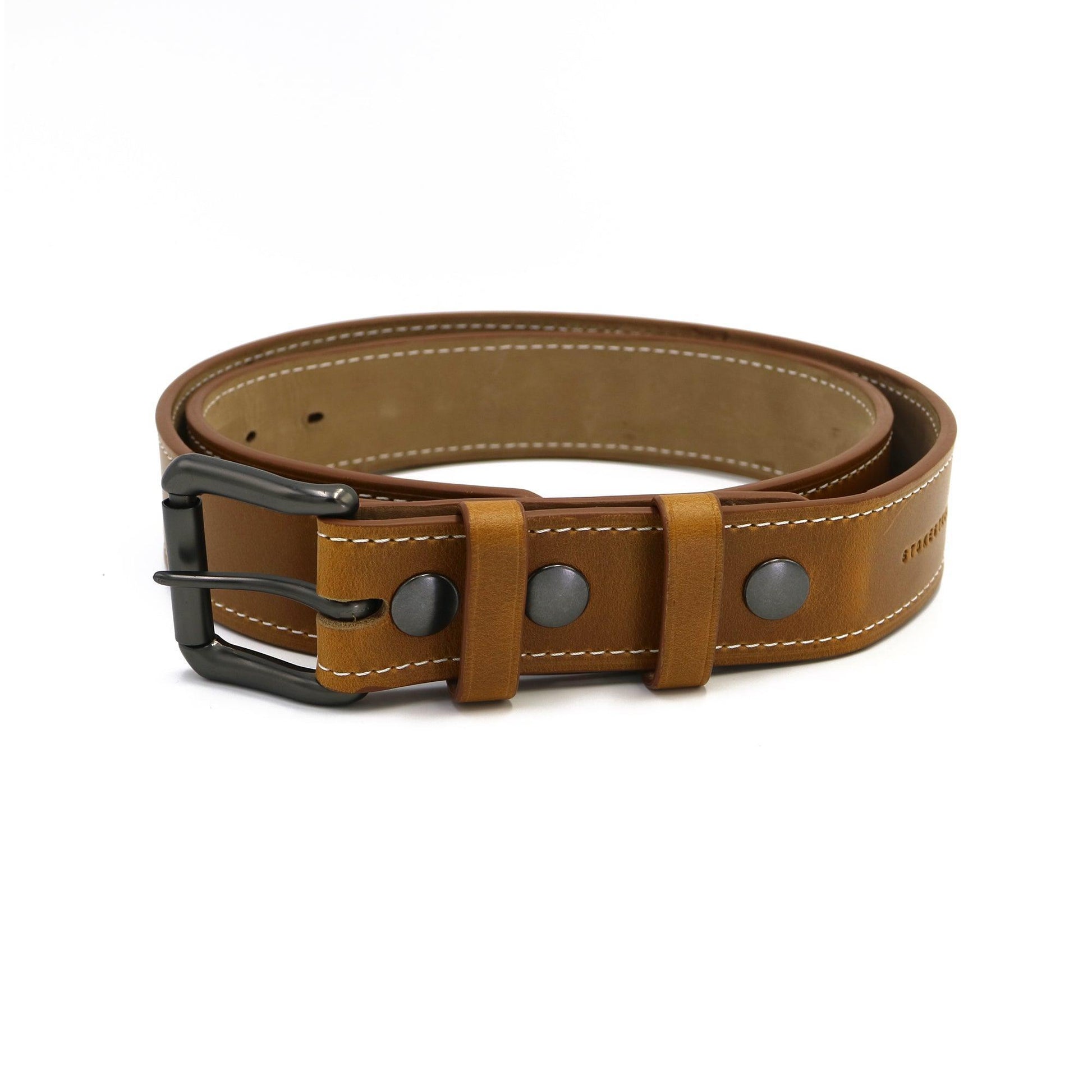 Light Brown Men's Dress Belt - Oxford Xcel Leather SUNFLOWER with White Thread 35" / Brass Light Brown Men's Dress Belt - Oxford Xcel Leather SUNFLOWER with White Thread 35" / Brass
