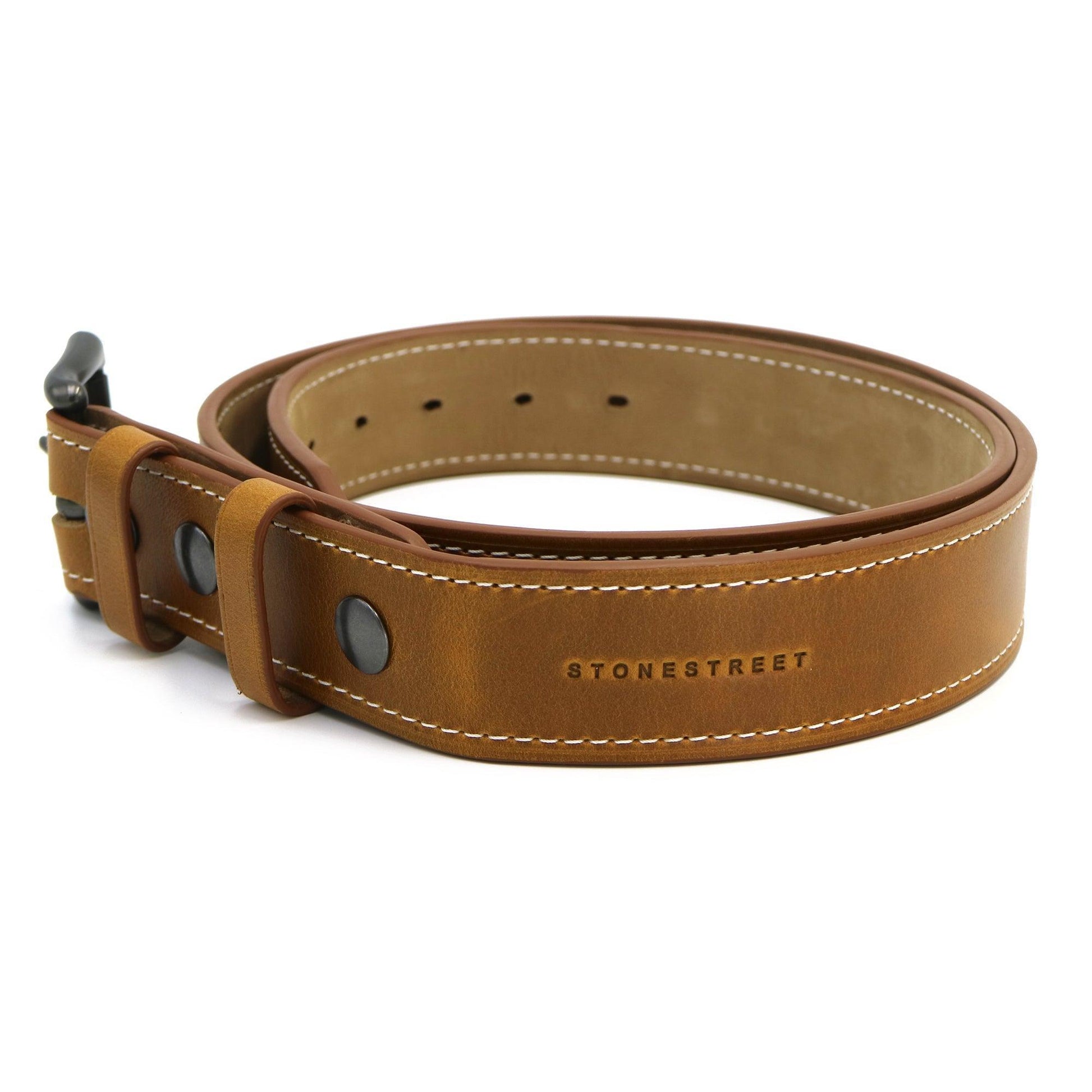 Light Brown Men's Dress Belt - Oxford Xcel Leather SUNFLOWER with White Thread 35" / Brass Light Brown Men's Dress Belt - Oxford Xcel Leather SUNFLOWER with White Thread 35" / Brass