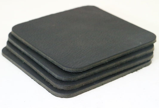 Matte Black West Tan Water Buffalo Leather, Square Coaster Shapes, 4"x4" - Stonestreet Leather