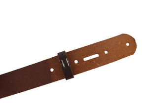 Matte Brown West Tan Buffalo Leather Belt Blank With Matching Keeper, 48" - 60" Length - Stonestreet Leather