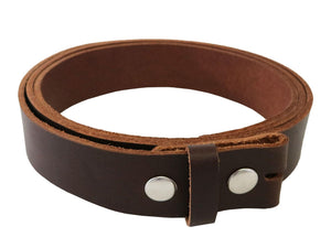 Matte Brown West Tan Buffalo Leather Belt Blank With Snaps & Matching Keeper, 48" - 60" Length, Choice of Snaps - Stonestreet Leather