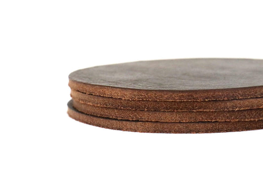 Matte Brown West Tan Water Buffalo Leather, Round Coaster Shapes, 4"x4" - Stonestreet Leather