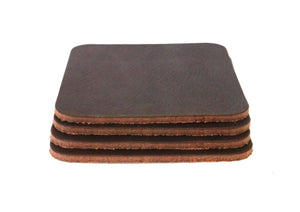 Matte Brown West Tan Water Buffalo Leather, Square Coaster Shapes, 4"x4" - Stonestreet Leather