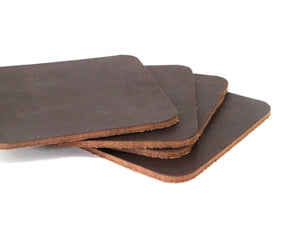 Matte Brown West Tan Water Buffalo Leather, Square Coaster Shapes, 4"x4" - Stonestreet Leather