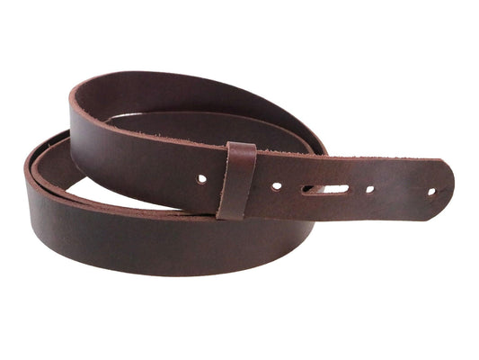 Matte Burgundy Brown, West Tan Buffalo Leather Belt Blank With Matching Keeper, 50" - 60" Length - Stonestreet Leather
