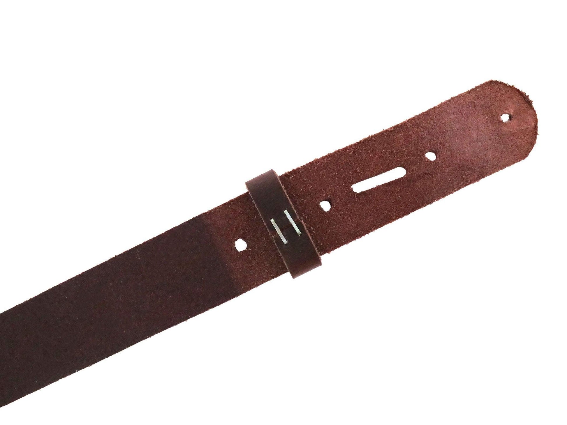 Matte Burgundy Brown, West Tan Buffalo Leather Belt Blank With Matching Keeper, 50" - 60" Length - Stonestreet Leather