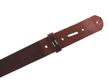 Cargar imagen en el visor de la galería, Matte Burgundy Brown, West Tan Buffalo Leather Belt Blank With Matching Keeper, 50&quot; - 60&quot; Length - Stonestreet Leather
