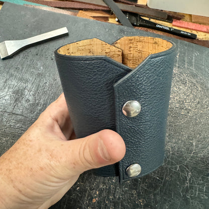 Modern Pencil Cup - Italian Pebble Grain Leather, Silver Snaps, Lined with Cork - Stonestreet Leather