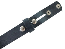 Cargar imagen en el visor de la galería, Navy Blue Crazy Horse Buffalo Leather Belt Blank With Snaps &amp; Matching Keeper, 50&quot; - 60&quot;+ Length, Choice of Snap Color - Stonestreet Leather
