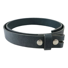 Cargar imagen en el visor de la galería, Navy Blue Crazy Horse Buffalo Leather Belt Blank With Snaps &amp; Matching Keeper, 50&quot; - 60&quot;+ Length, Choice of Snap Color - Stonestreet Leather
