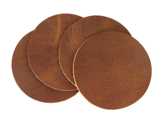 Peanut (Light Brown) West Tan Water Buffalo Leather, Round Coaster Shapes, 4"x4" - Stonestreet Leather