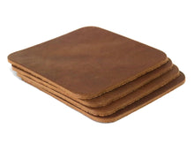 Cargar imagen en el visor de la galería, Peanut (Light Brown) West Tan Water Buffalo Leather, Square Coaster Shapes, 4&quot;x4&quot; - Stonestreet Leather
