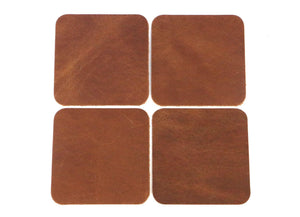 Peanut (Light Brown) West Tan Water Buffalo Leather, Square Coaster Shapes, 4"x4" - Stonestreet Leather