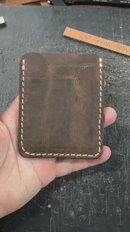 Three Pocket Minimalist Wallet With Money Clip - Crazy Horse Buffalo Leather