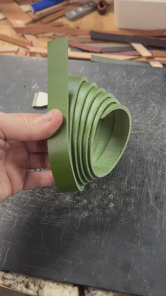 Green Veg tan Leather strip