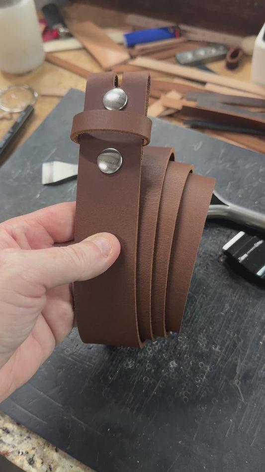 Light Brown Matte Peanut West Tan Buffalo Leather Belt Blank With Snaps & Keeper, 48"-60" Length, Choice Of Snaps
