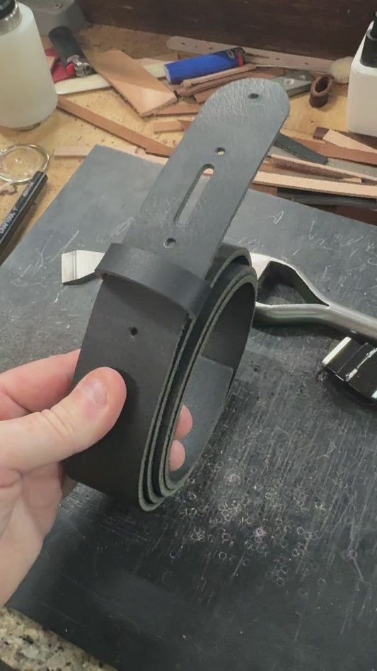 Matte Black West Tan Buffalo Leather Belt Blank With Matching Keeper, 48"-60"+ Length