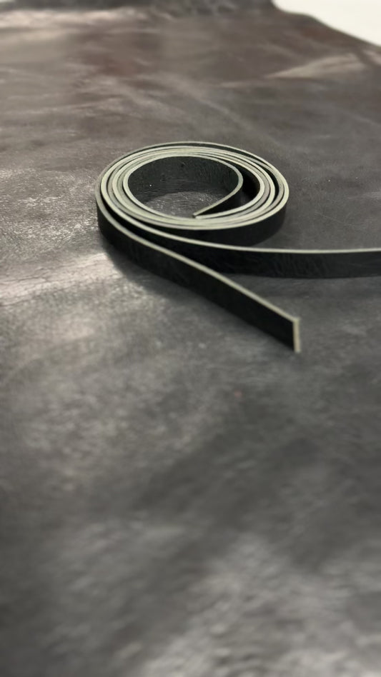 Black Vintage Glazed Buffalo Leather Strip, 48”- 60” Length, Black