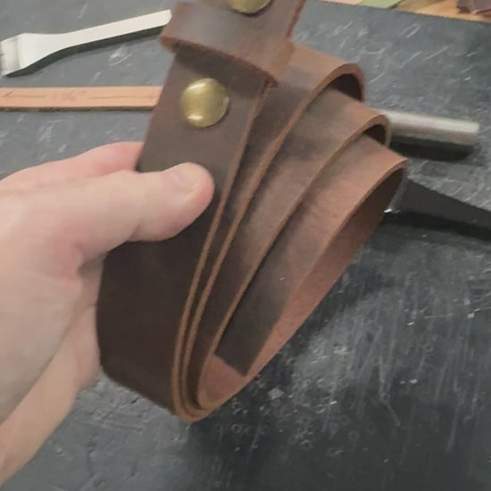 Crazy Horse leather belt blank with snaps