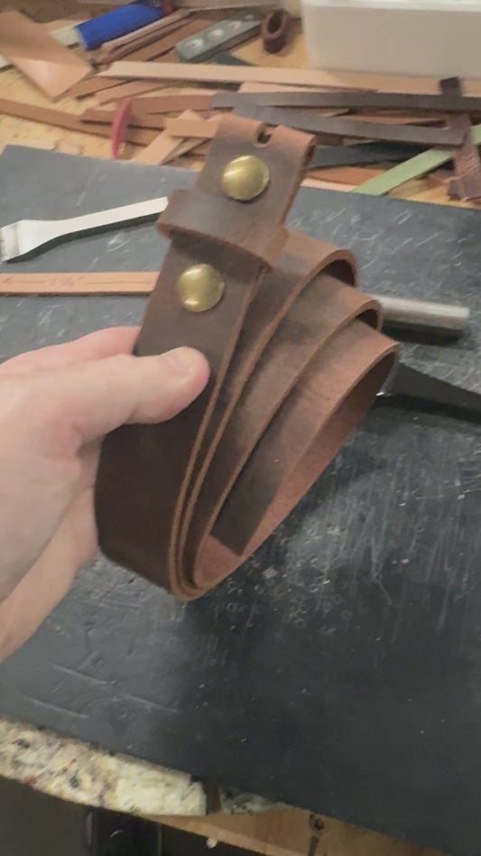 Crazy Horse leather belt blank with snaps
