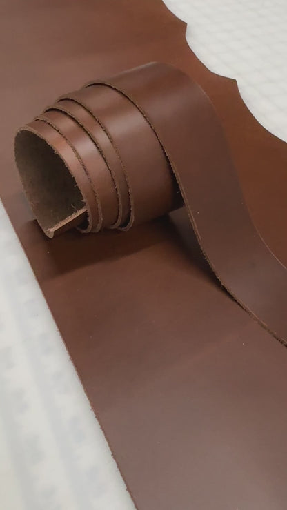 Antique Tan Brown - Oxford Xcel Leather Cowhide Strip, 5/6oz Thick, 60-72" length, Chrome Tanned