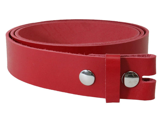 Red Vegetable Tanned Leather Belt Blank W/ Snaps and Matching Keeper - 60" - 72" Length - Stonestreet Leather