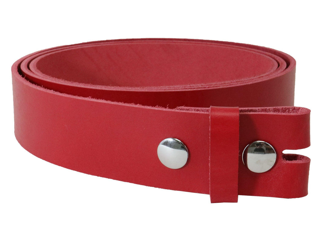 Red Vegetable Tanned Leather Belt Blank W/ Snaps and Matching Keeper - 60