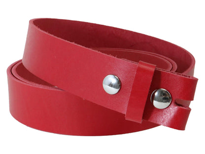Red Vegetable Tanned Leather Belt Blank W/ Snaps and Matching Keeper - 60" - 72" Length - Stonestreet Leather