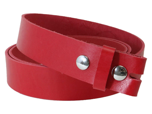 Red Vegetable Tanned Leather Belt Blank W/ Snaps and Matching Keeper - 60" - 72" Length - Stonestreet Leather