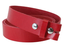 Cargar imagen en el visor de la galería, Red Vegetable Tanned Leather Belt Blank W/ Snaps and Matching Keeper - 60&quot; - 72&quot; Length - Stonestreet Leather
