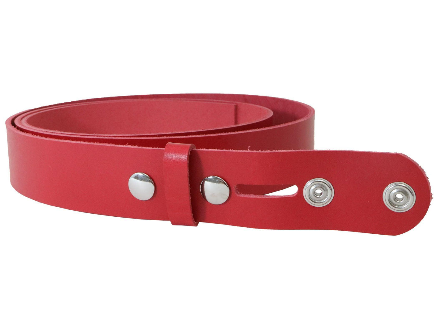 Red Vegetable Tanned Leather Belt Blank W/ Snaps and Matching Keeper - 60" - 72" Length - Stonestreet Leather