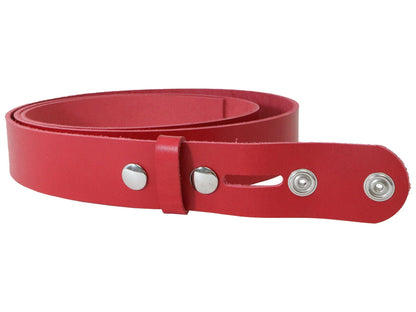 Red Vegetable Tanned Leather Belt Blank W/ Snaps and Matching Keeper - 60" - 72" Length - Stonestreet Leather