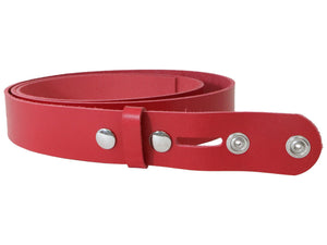 Red Vegetable Tanned Leather Belt Blank W/ Snaps and Matching Keeper - 60" - 72" Length - Stonestreet Leather