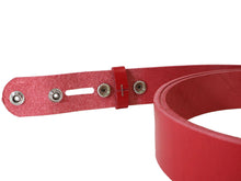 Load image into Gallery viewer, Red Vegetable Tanned Leather Belt Blank W/ Snaps and Matching Keeper - 60&quot; - 72&quot; Length - Stonestreet Leather
