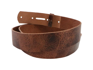 Tan Brown Vintage Glazed Buffalo Leather Belt Blank With Matching Keeper, 48" - 60" Length - Stonestreet Leather