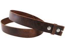 Load image into Gallery viewer, Tan Vintage Glazed, Buffalo Leather Belt Blank With Snaps &amp; Matching Keeper, 48&quot; - 60&quot;+ Length, Choice of Snap Color - Stonestreet Leather
