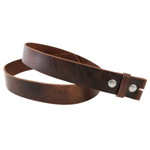 Tan Vintage Glazed, Buffalo Leather Belt Blank With Snaps & Matching Keeper, 48" - 60"+ Length, Choice of Snap Color - Stonestreet Leather