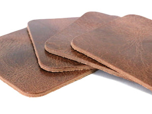 Tan Vintage Glazed Square Water Buffalo Leather, Square Coaster Shapes, 4"x4" - Stonestreet Leather