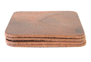 Tan Vintage Glazed Square Water Buffalo Leather, Square Coaster Shapes, 4"x4" - Stonestreet Leather