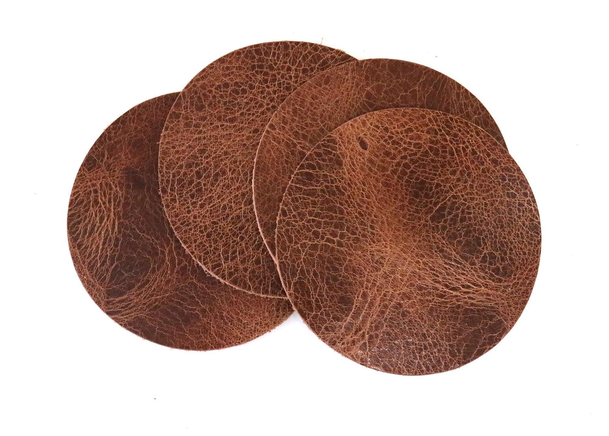 Tan Vintage Glazed Water Buffalo Leather, Round Coaster Shapes, 4"x4" - Stonestreet Leather