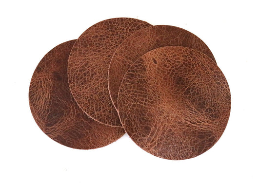 Tan Vintage Glazed Water Buffalo Leather, Round Coaster Shapes, 4"x4" - Stonestreet Leather