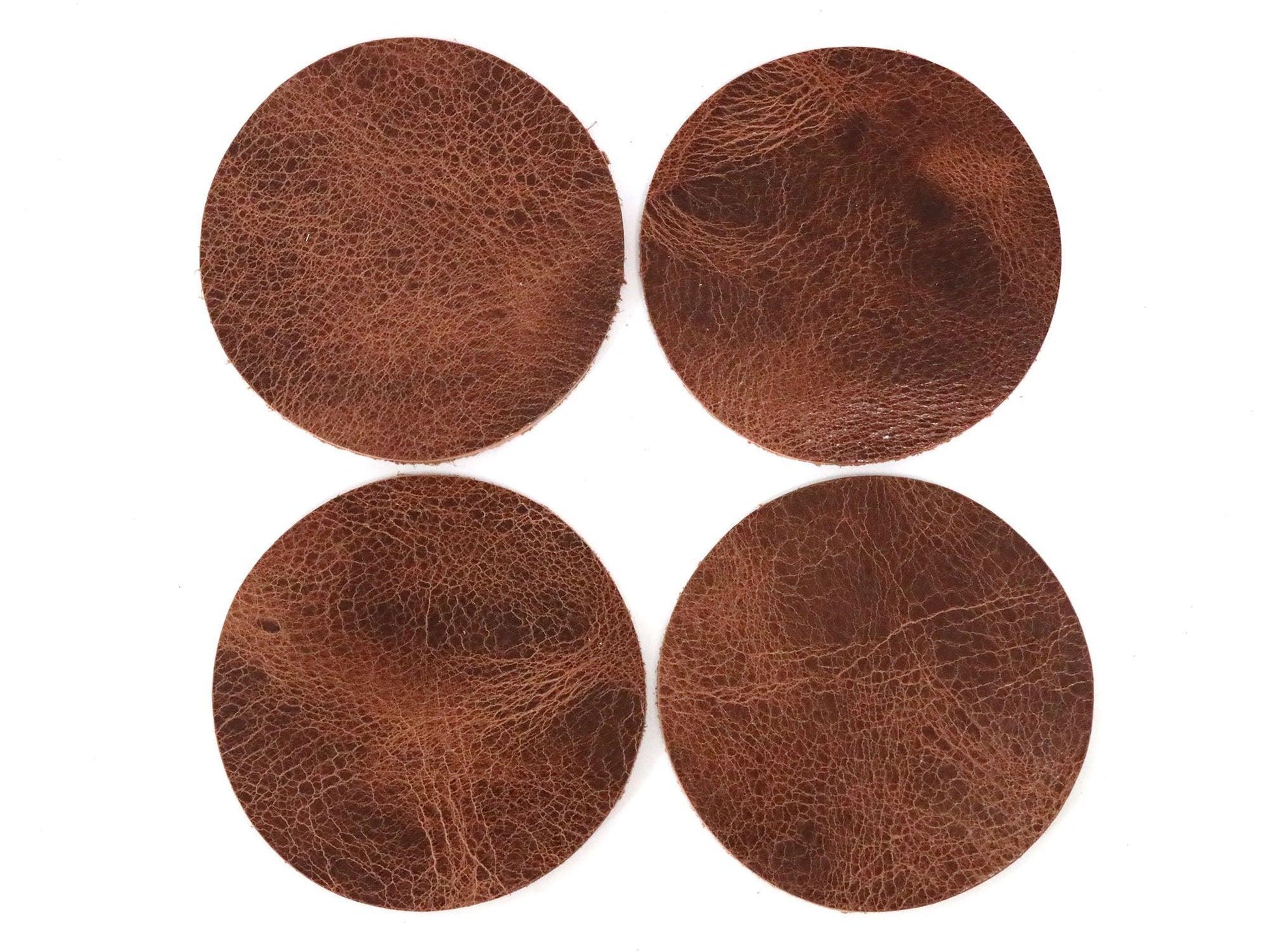 Tan Vintage Glazed Water Buffalo Leather, Round Coaster Shapes, 4"x4" - Stonestreet Leather