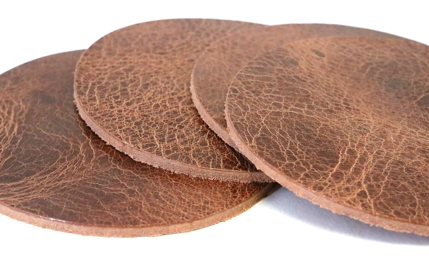 Tan Vintage Glazed Water Buffalo Leather, Round Coaster Shapes, 4"x4" - Stonestreet Leather